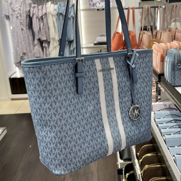 Michael Kors Jet Set Travel Medium Carryall Tote Chambray Multi - Picture 3 of 16